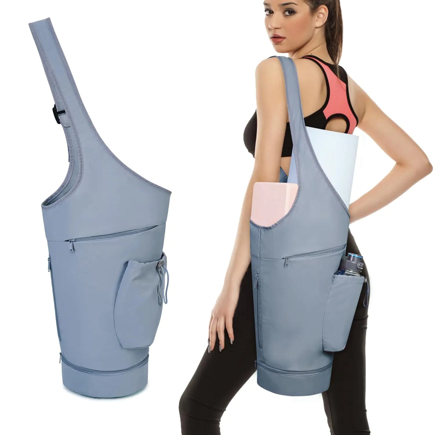 sportsnew Yoga Mat Bag Opening Large Yoga Mat Carrier Bag with Zipper Pocket and Bottom Wet Pocket Exercise Yoga Mat Carrier Holder Multi-Functional Storage Bag Blue patent pending